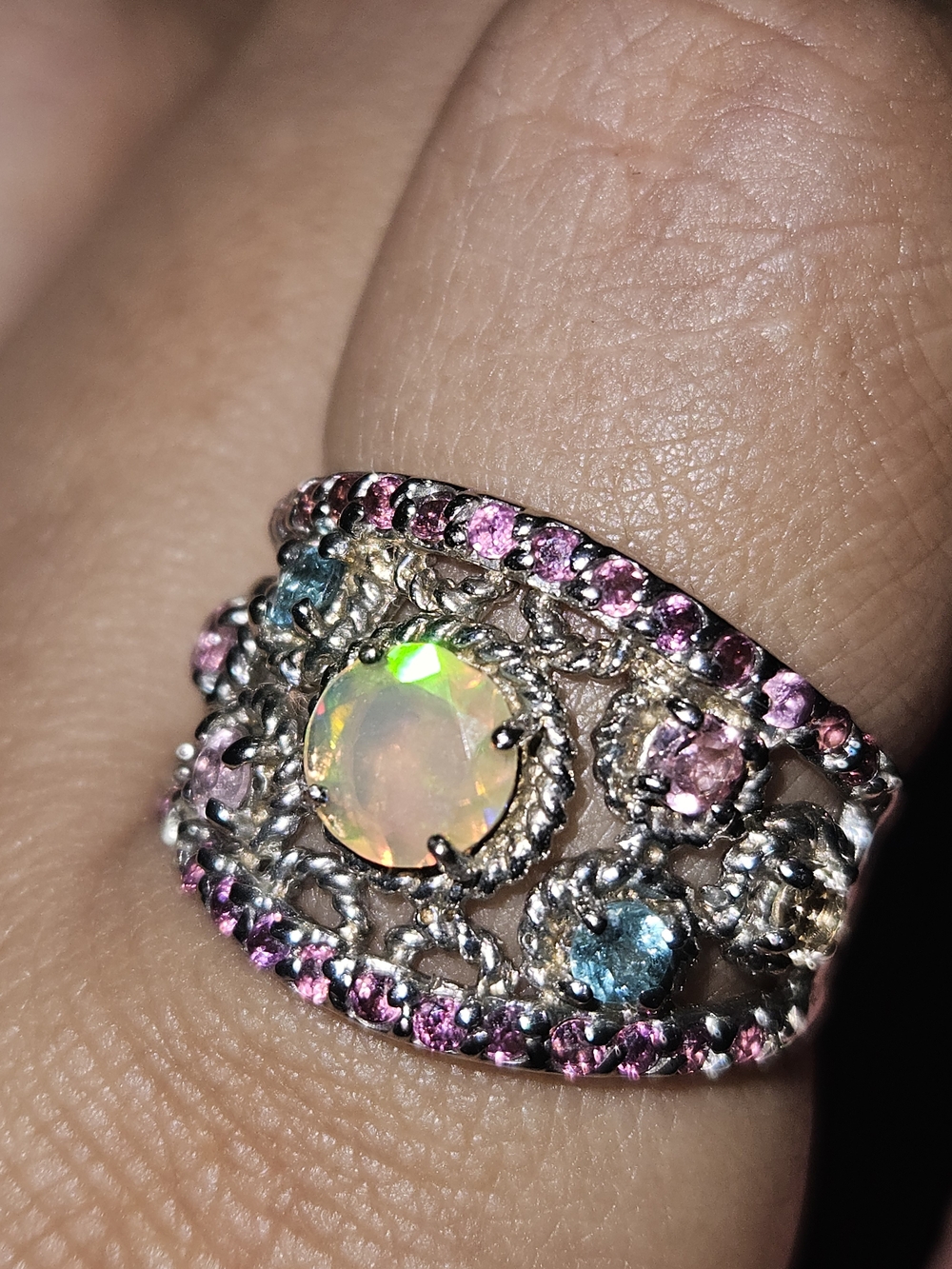 925S Opal & Multicolored Topaz Filigree Statement Ring - Women Jewelry
